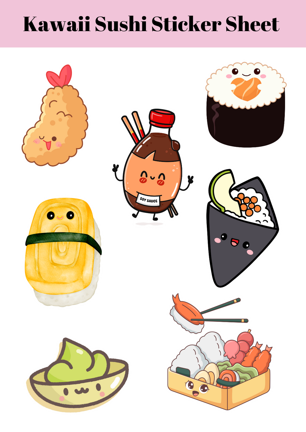 Kawaii Sushi Sticker Sheet